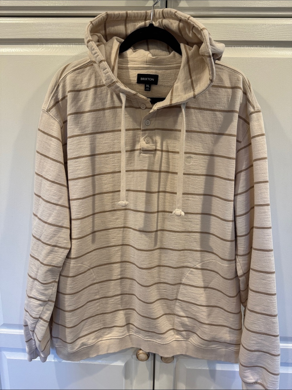 Brixton Beige and Light Brown Striped Hooded Henley Pullover